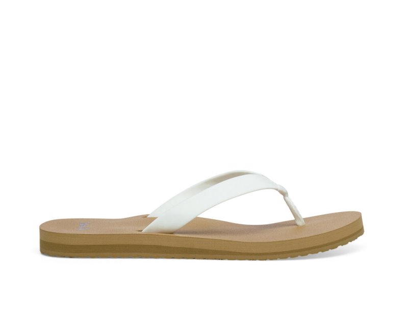 Sanuk Womens Ashland ST Vegan White / Brown Flip Flops | LZBOAH310